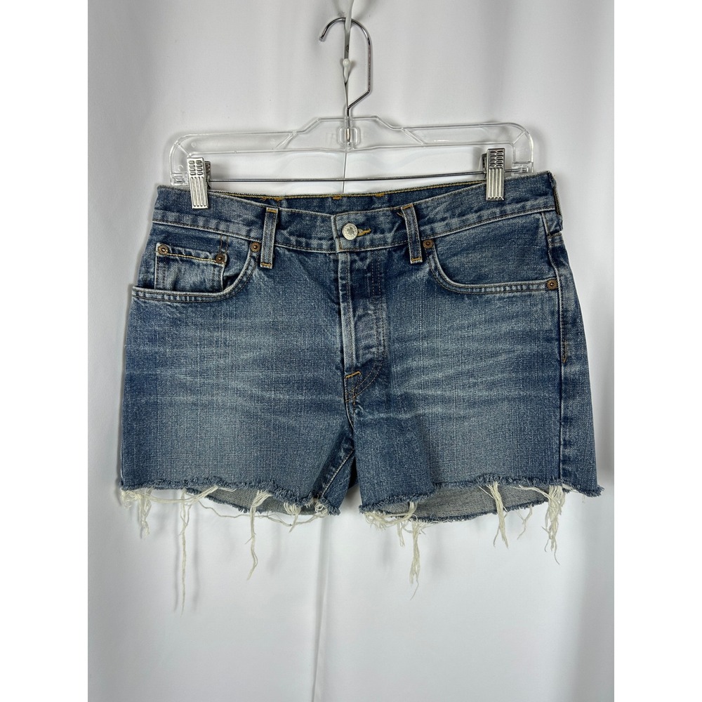 Y2K Lucky Brand Medium Wash Raw Hem Denim Shorts Boho Western 100% Cotton 29